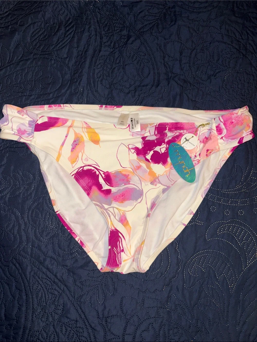Kona Sol Multicolor Abstract Print Bikini Top with Teal Bikini Bottom